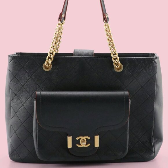 Chanel Black Calfskin Stitched Archi Chic Large Shopping Tote - Picture 2 of 12